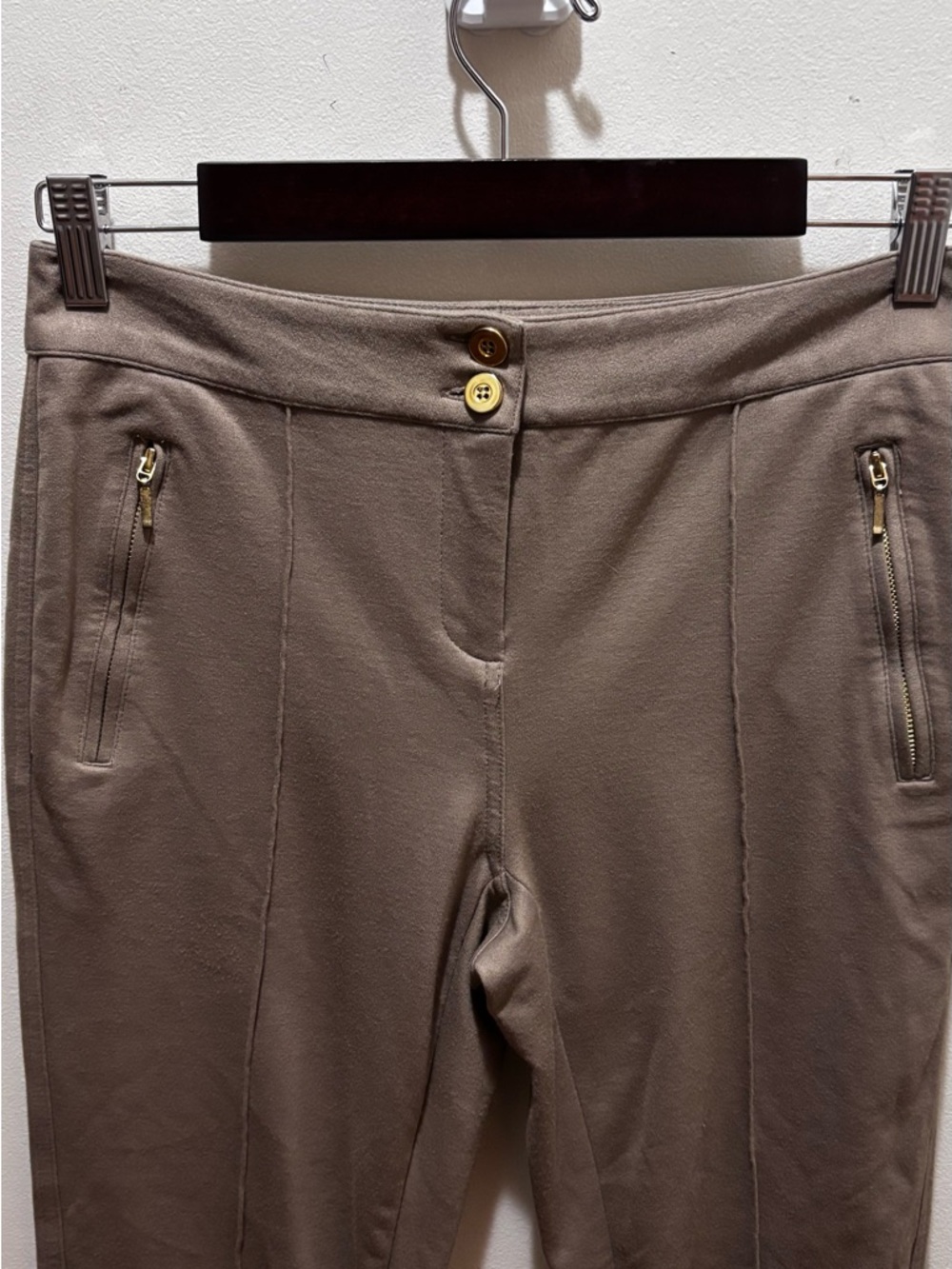 Alfani Womens Taupe Brown Pintuck Stretch Dress Pants Size 4 Zipper Pockets